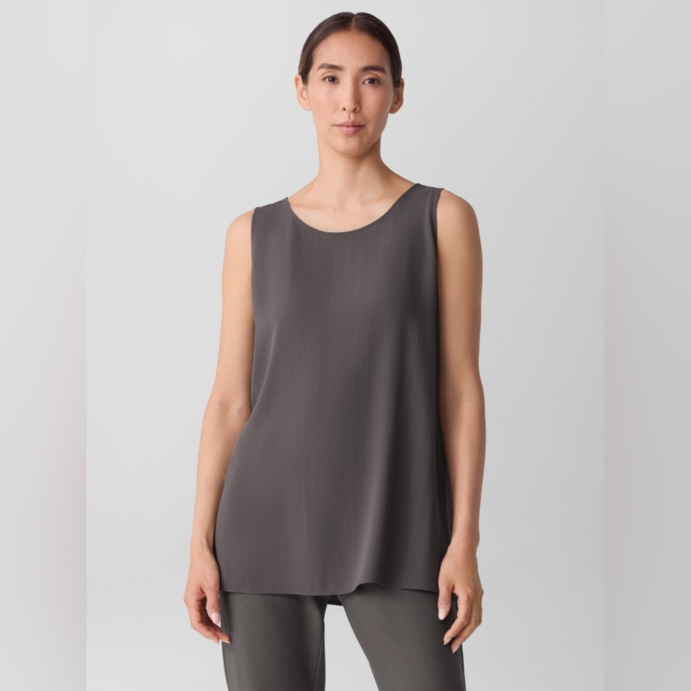 Silk Georgette Crepe Ballet Neck Long Tank XS Green New without Tags
